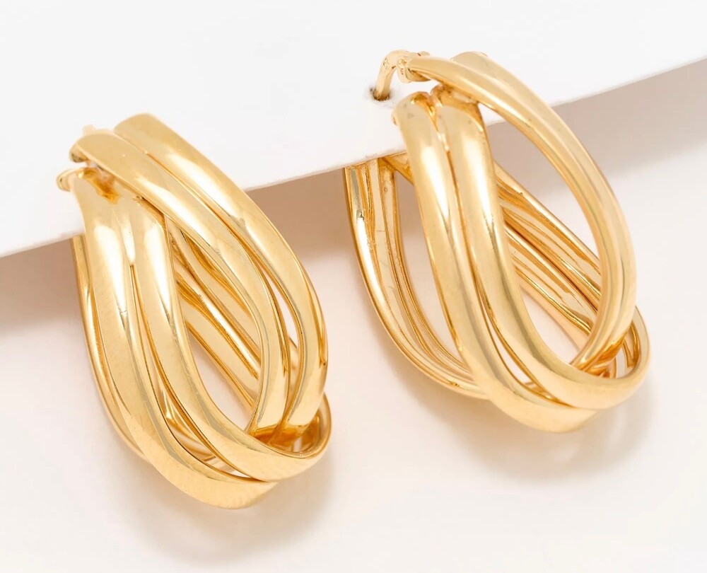 Ultrafine 950 Silver Double Wrapped 1-1/8" Curved Hoop Earrings 18k plated